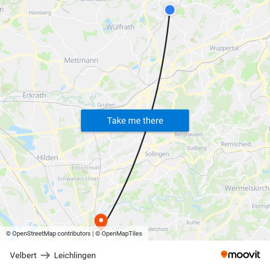 Velbert to Leichlingen map