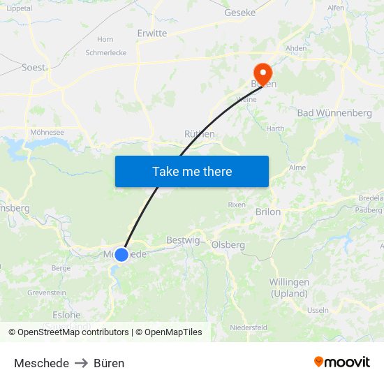Meschede to Büren map