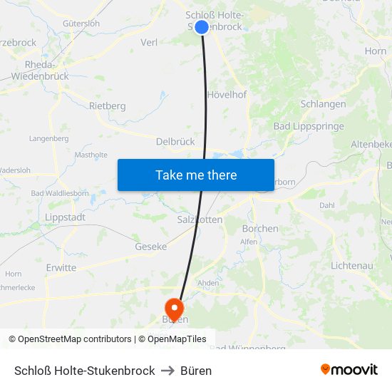 Schloß Holte-Stukenbrock to Büren map
