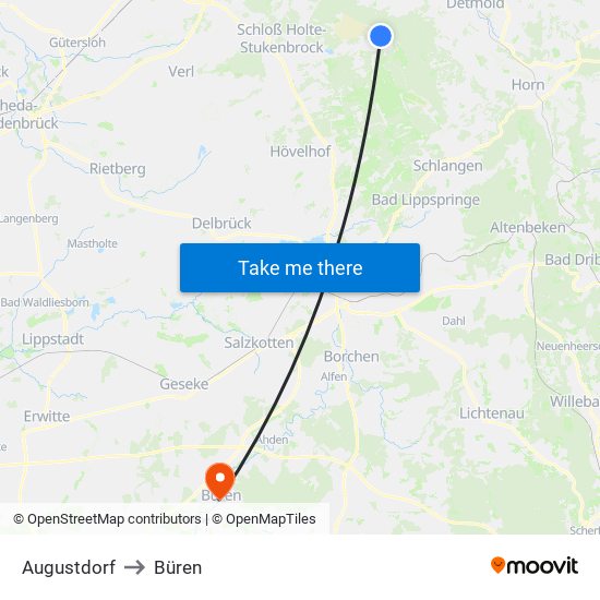 Augustdorf to Büren map