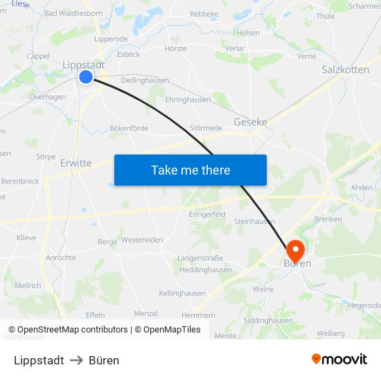 Lippstadt to Büren map