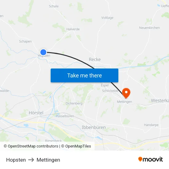 Hopsten to Mettingen map