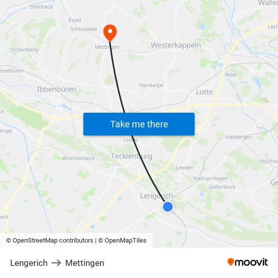 Lengerich to Mettingen map