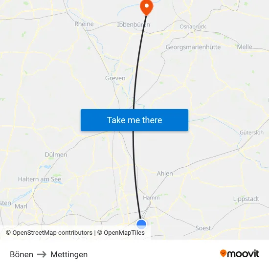 Bönen to Mettingen map
