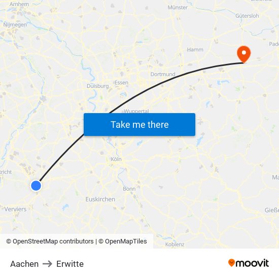 Aachen to Erwitte map