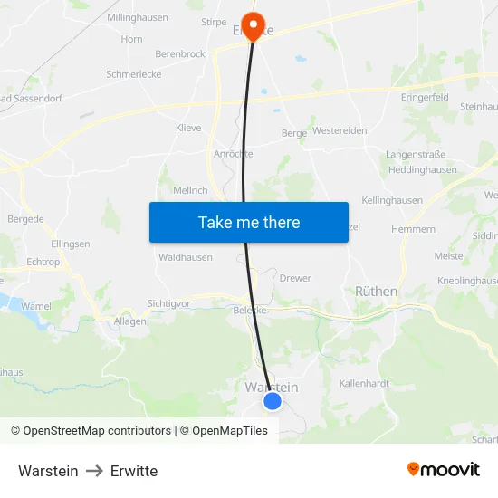 Warstein to Erwitte map