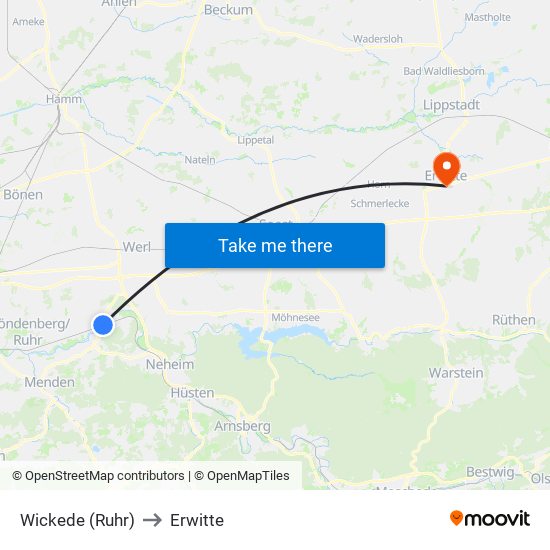 Wickede (Ruhr) to Erwitte map