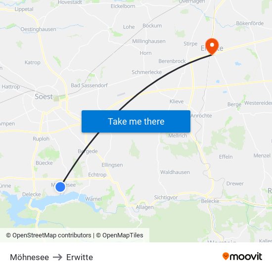 Möhnesee to Erwitte map