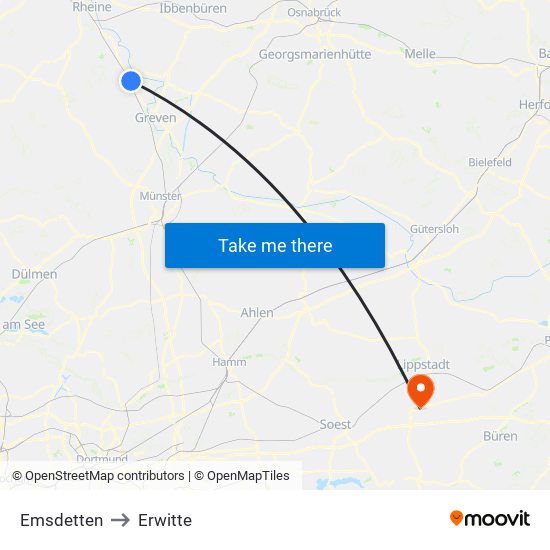 Emsdetten to Erwitte map