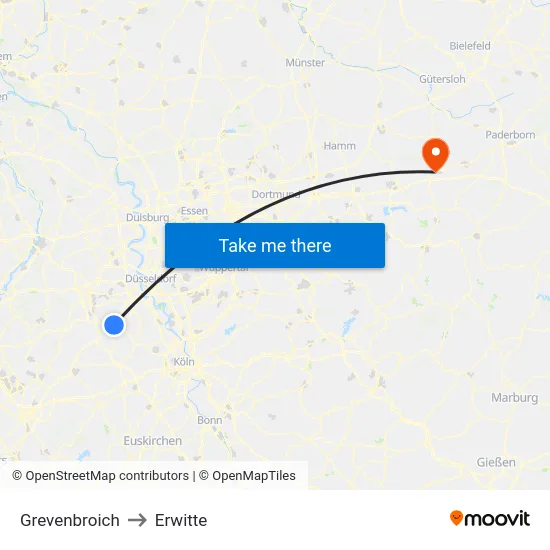 Grevenbroich to Erwitte map