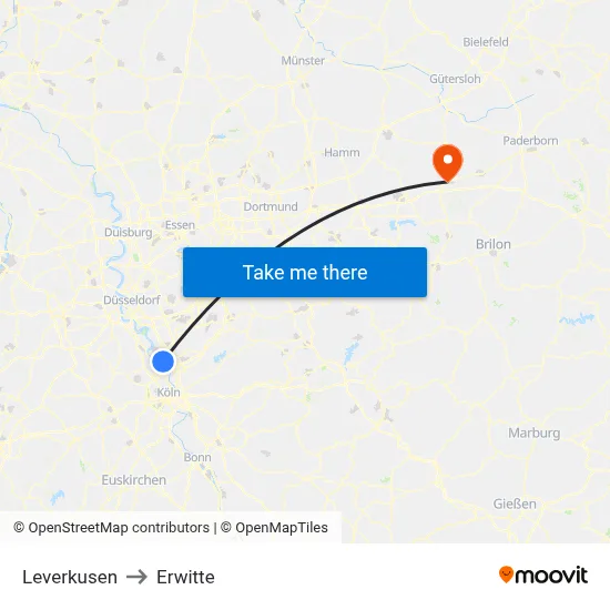 Leverkusen to Erwitte map