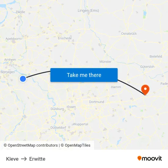 Kleve to Erwitte map