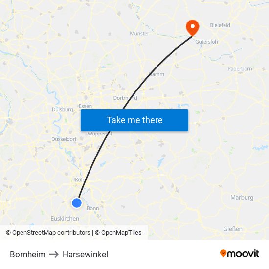 Bornheim to Harsewinkel map
