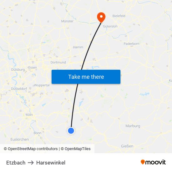 Etzbach to Harsewinkel map
