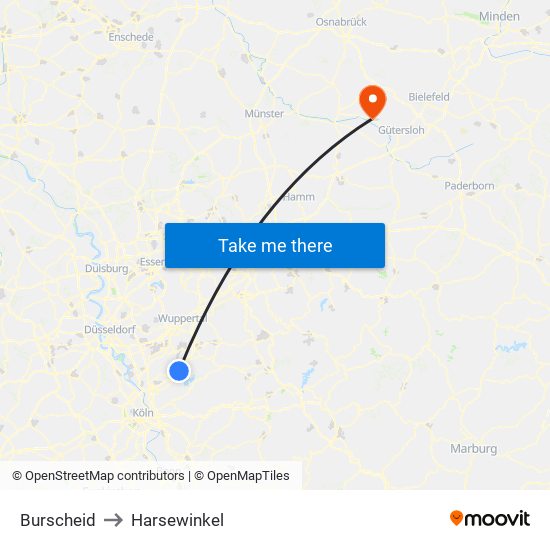 Burscheid to Harsewinkel map