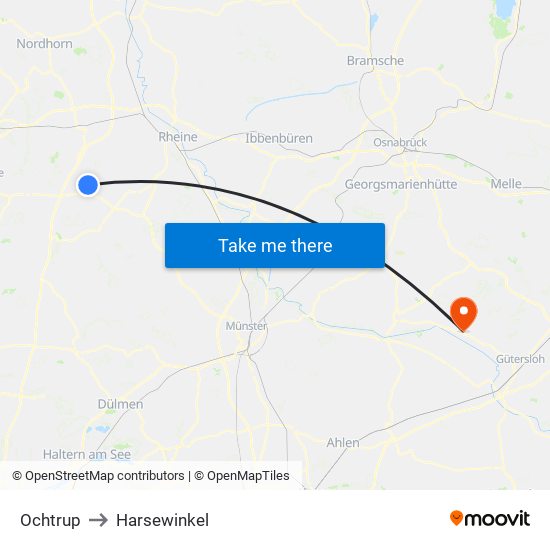 Ochtrup to Harsewinkel map