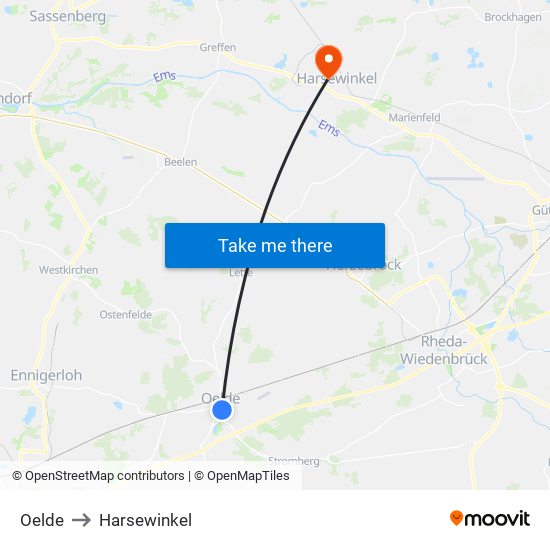 Oelde to Harsewinkel map