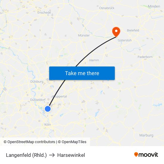 Langenfeld (Rhld.) to Harsewinkel map