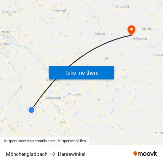 Mönchengladbach to Harsewinkel map