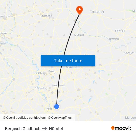 Bergisch Gladbach to Hörstel map
