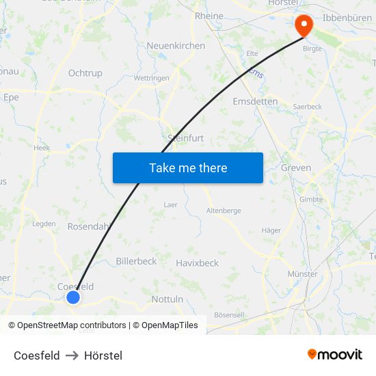 Coesfeld to Hörstel map
