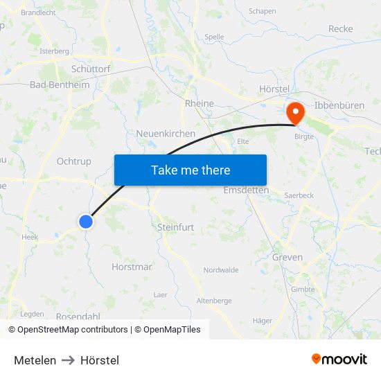 Metelen to Hörstel map