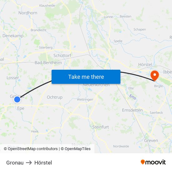 Gronau to Hörstel map