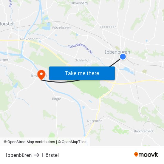 Ibbenbüren to Hörstel map