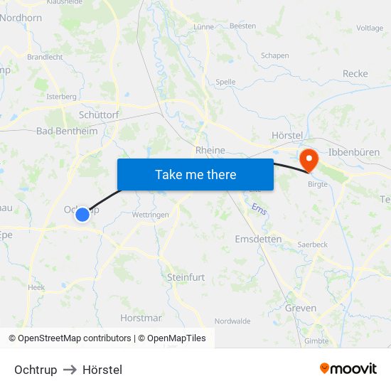 Ochtrup to Hörstel map
