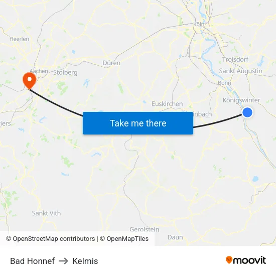 Bad Honnef to Kelmis map