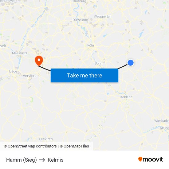 Hamm (Sieg) to Kelmis map