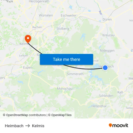Heimbach to Kelmis map