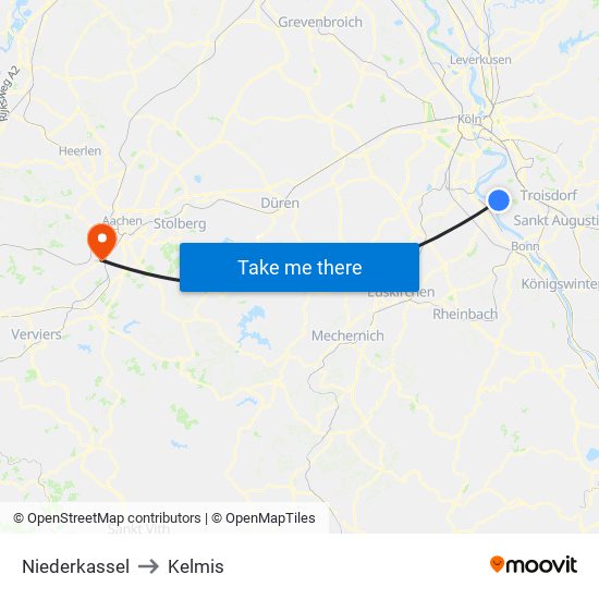 Niederkassel to Kelmis map