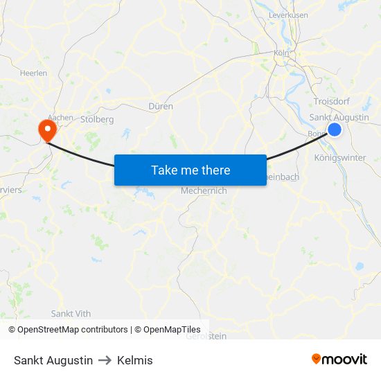 Sankt Augustin to Kelmis map