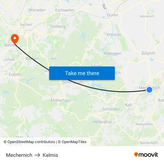 Mechernich to Kelmis map