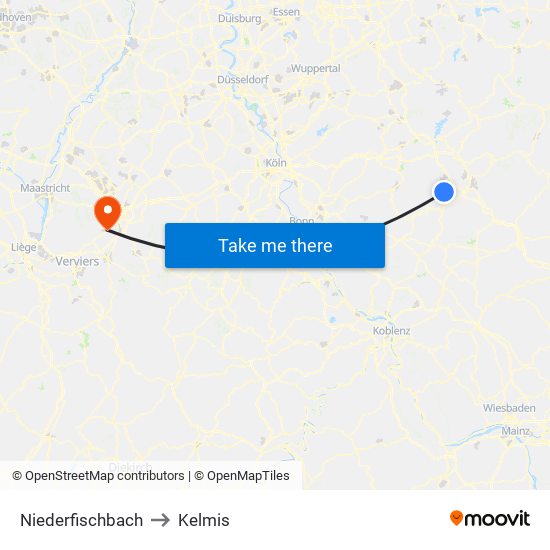 Niederfischbach to Kelmis map