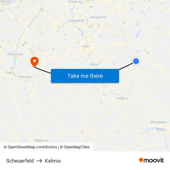 Scheuerfeld to Kelmis map