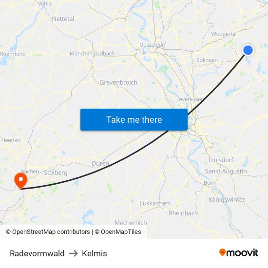 Radevormwald to Kelmis map