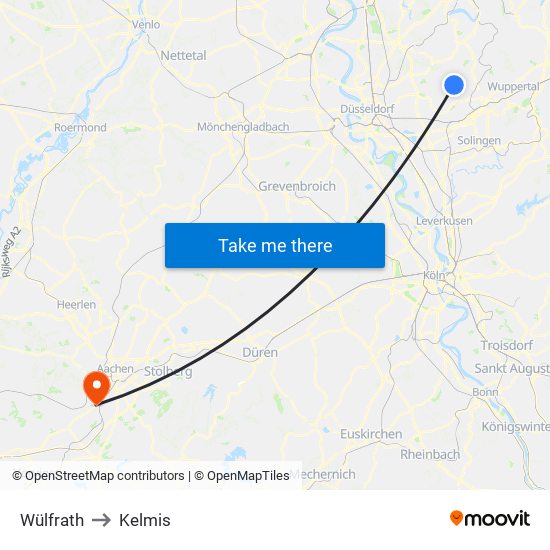 Wülfrath to Kelmis map