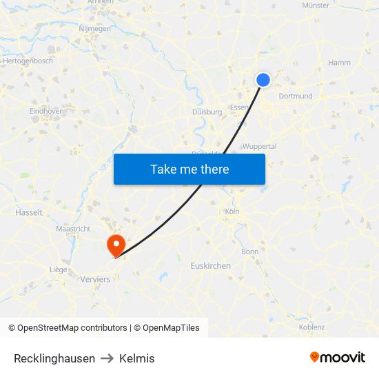 Recklinghausen to Kelmis map