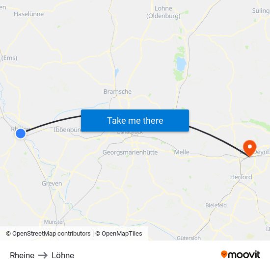 Rheine to Löhne map
