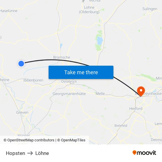 Hopsten to Löhne map