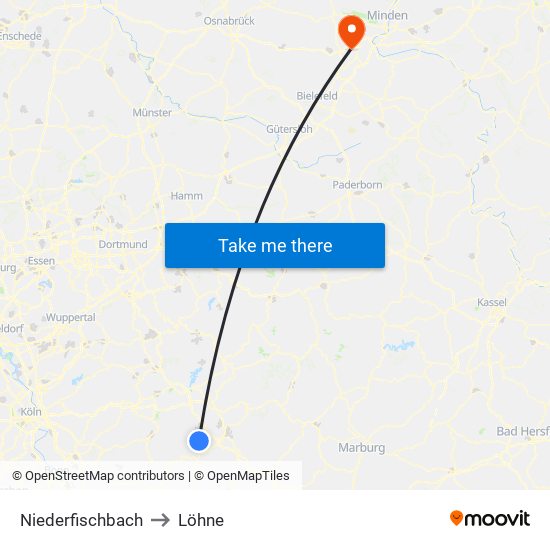 Niederfischbach to Löhne map