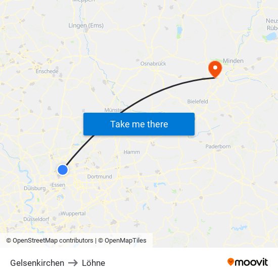 Gelsenkirchen to Löhne map