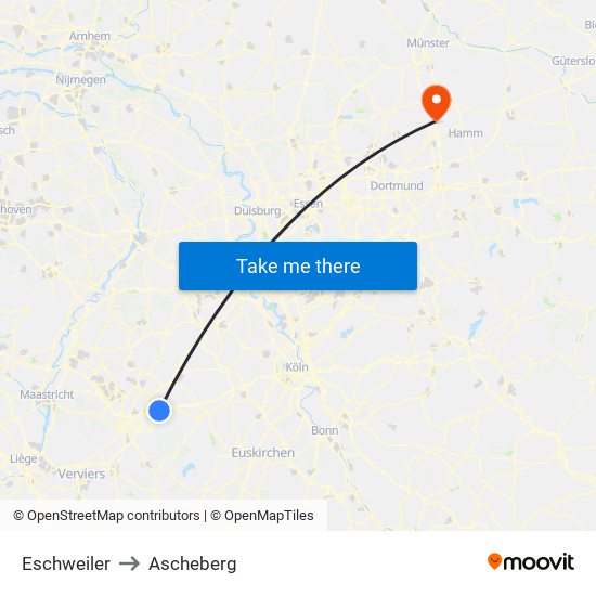 Eschweiler to Ascheberg map