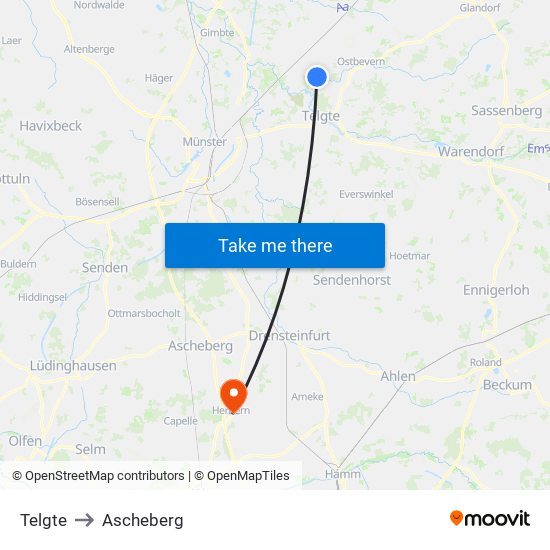 Telgte to Ascheberg map