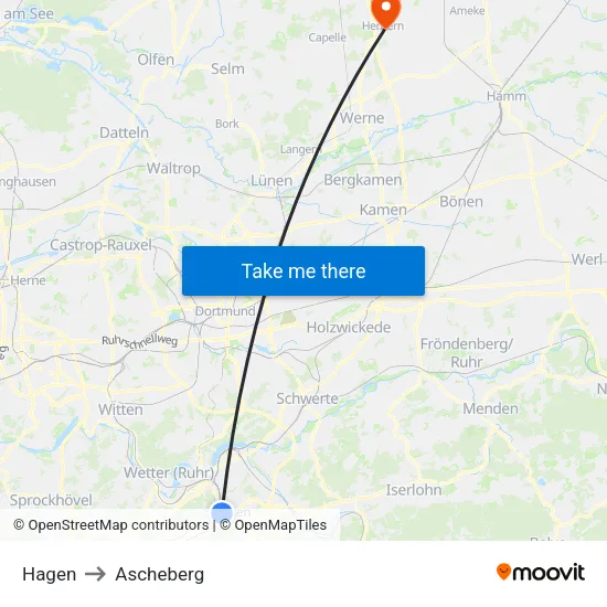 Hagen to Ascheberg map