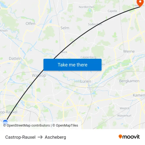 Castrop-Rauxel to Ascheberg map