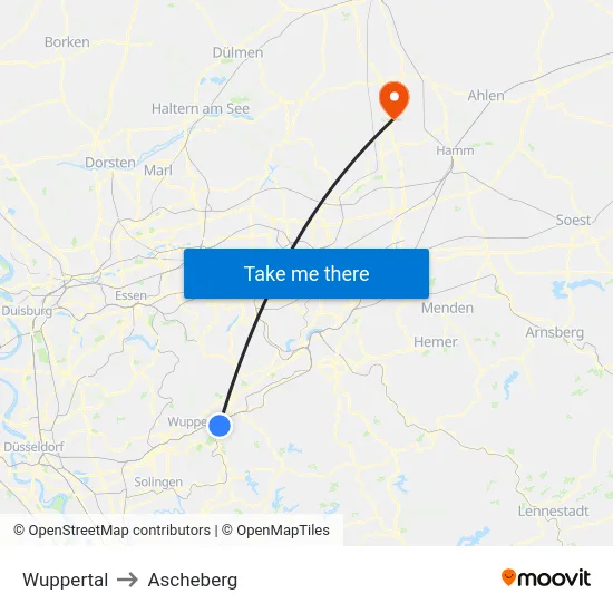 Wuppertal to Ascheberg map