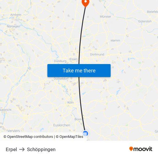 Erpel to Schöppingen map